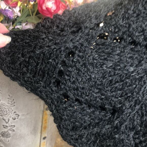 Mystree Dark Gray Open Knit Wool Blend Mixed Stitch Cropped Sweater Sz M/L - Picture 5 of 11